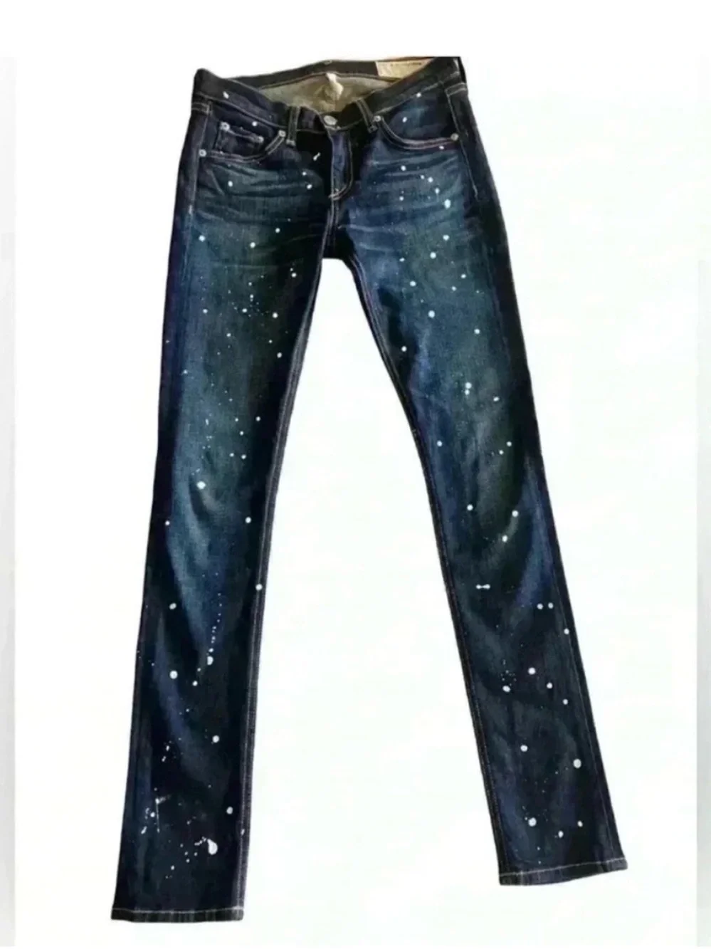 RAG & BONE Blue White Dark Rinse Andfield Splatter Paint Skinny Jeans - Picture 2 of 7